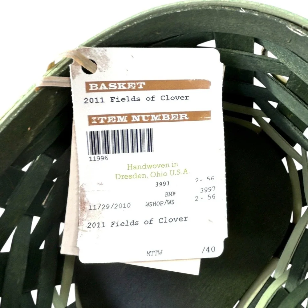 Longaberger 2011 FIELDS OF CLOVER Basket with Lid Liner Protector Tags